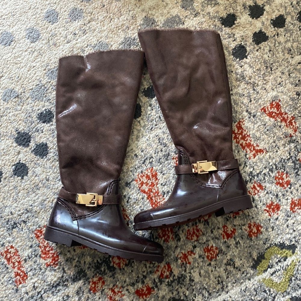 Bamboo Heeled Brown Calf Tall Boots Faux Fur Lined size 6.5
